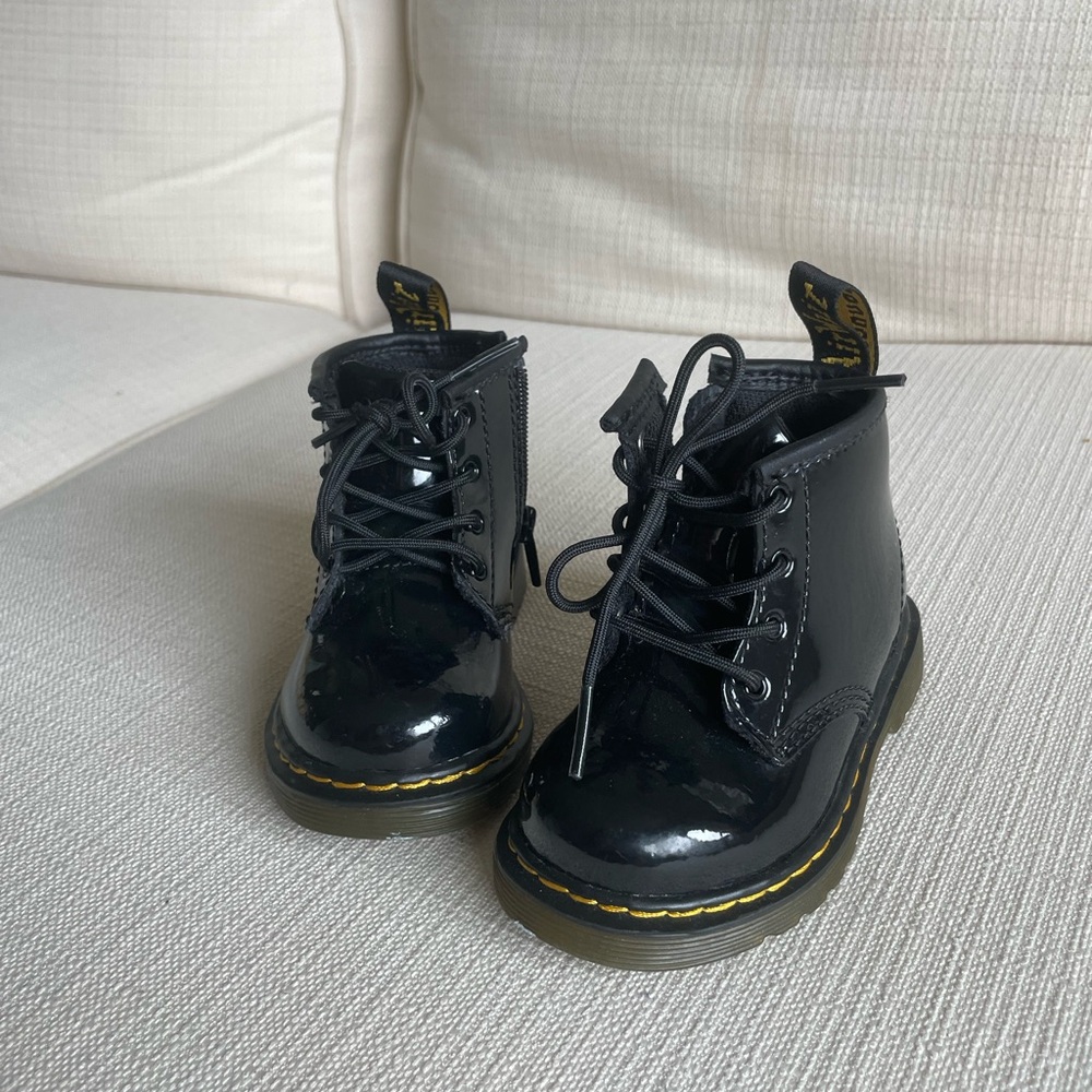 Dr. Martens Toddler Airwair Patent Leather Lace Up Boots